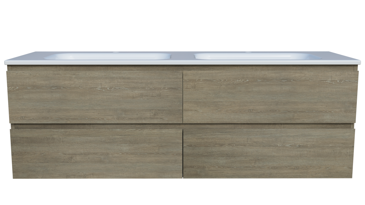 Nevada Plus Vanity 1500mm Double Bowl Stadium Top Wall hung (NEVP-V-1500-D-STD-W)