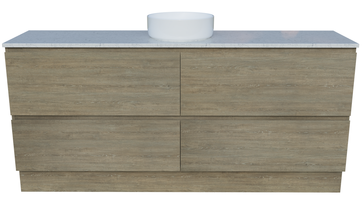 Nevada Plus Vanity 1800mm Centre White Gloss Above Counter Basin SilkSurface Top Floor standing (NEVP-V-1800-C-SSA-F)