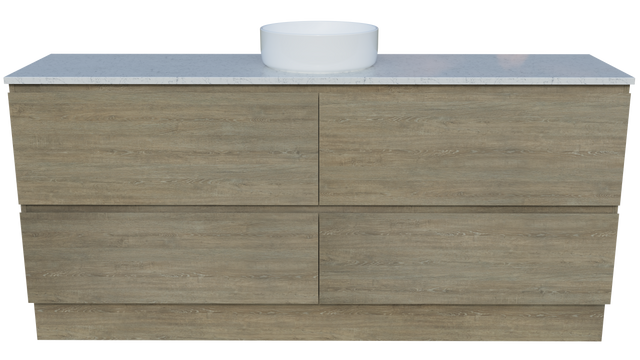 Nevada Plus Vanity 1800mm Centre White Gloss Above Counter Basin SilkSurface Top Floor standing (NEVP-V-1800-C-SSA-F)