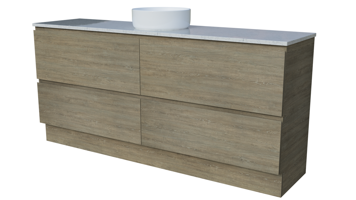 Nevada Plus Vanity 1800mm Centre White Gloss Above Counter Basin SilkSurface Top Floor standing (NEVP-V-1800-C-SSA-F)