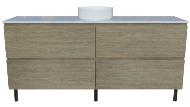 Nevada Plus Vanity 1800mm Centre White Gloss Above Counter Basin SilkSurface Top On Legs (NEVP-V-1800-C-SSA-L)