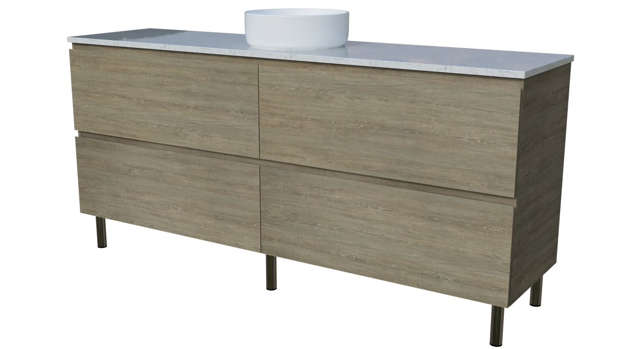 Nevada Plus Vanity 1800mm Centre White Gloss Above Counter Basin SilkSurface Top On Legs (NEVP-V-1800-C-SSA-L)