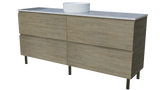 Nevada Plus Vanity 1800mm Centre White Gloss Above Counter Basin SilkSurface Top On Legs (NEVP-V-1800-C-SSA-L)