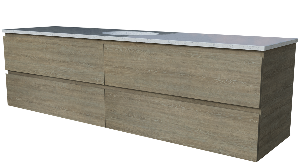 Nevada Plus Vanity 1800mm Centre White Gloss Under Counter Basin SilkSurface Top Wall hung (NEVP-V-1800-C-SSU-W)