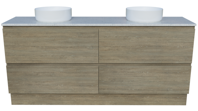 Nevada Plus Vanity 1800mm Double White Gloss Above Counter Basins SilkSurface Top Floor standing (NEVP-V-1800-D-SSA-F)