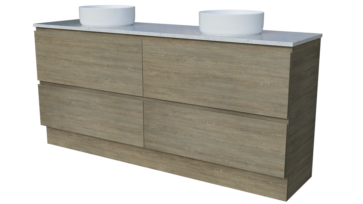 Nevada Plus Vanity 1800mm Double White Gloss Above Counter Basins SilkSurface Top Floor standing (NEVP-V-1800-D-SSA-F)