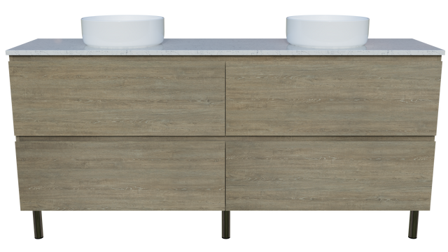 Nevada Plus Vanity 1800mm Double White Gloss Above Counter Basins SilkSurface Top On Legs (NEVP-V-1800-D-SSA-L)