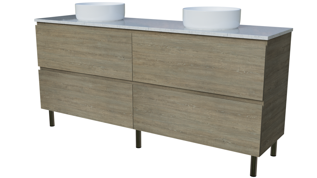 Nevada Plus Vanity 1800mm Double White Gloss Above Counter Basins SilkSurface Top On Legs (NEVP-V-1800-D-SSA-L)