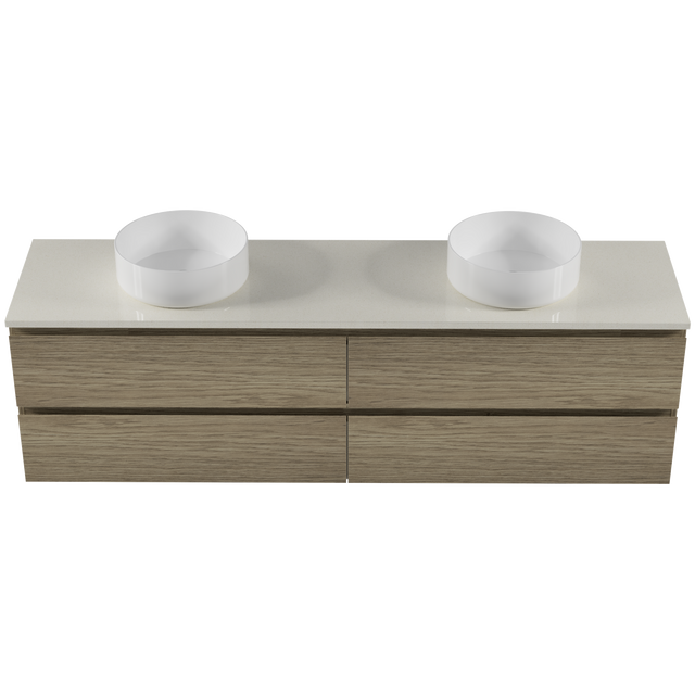 Nevada Plus Vanity 1800mm Double White Gloss Above Counter Basins SilkSurface Top Wall hung (NEVP-V-1800-D-SSA-W)