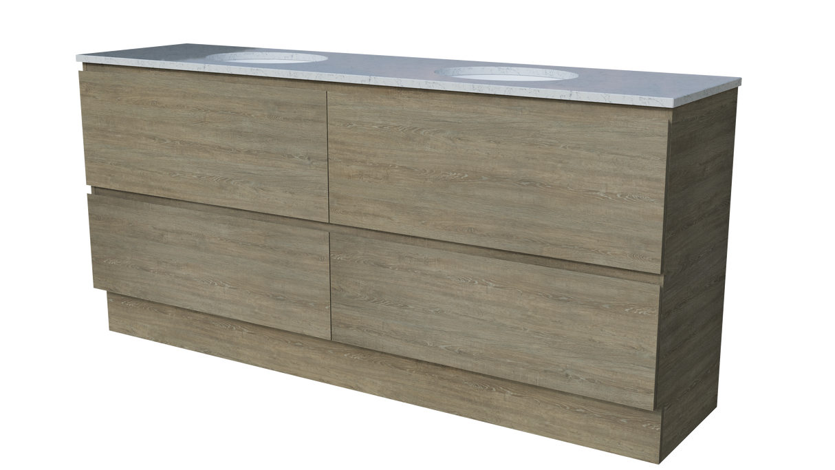 Nevada Plus Vanity 1800mm Double White Gloss Under Counter Basins SilkSurface Top Floor standing (NEVP-V-1800-D-SSU-F)