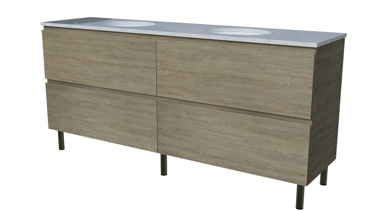 Nevada Plus Vanity 1800mm Double White Gloss Under Counter Basins SilkSurface Top On Legs (NEVP-V-1800-D-SSU-L)