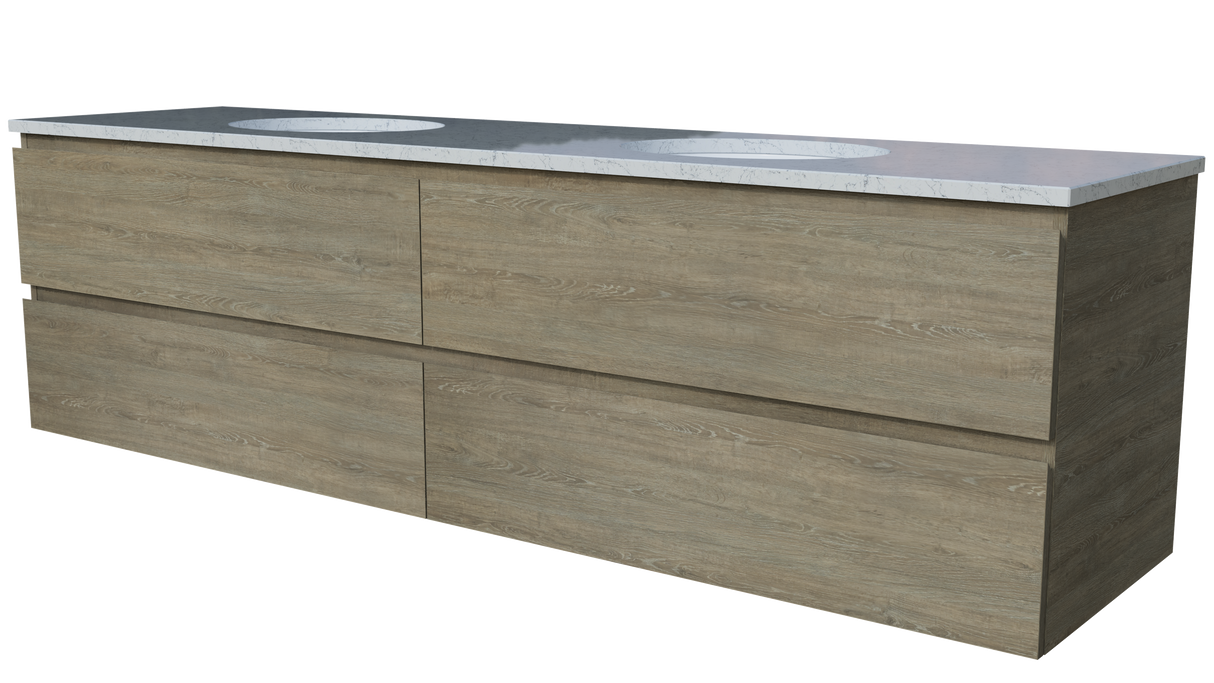 Nevada Plus Vanity 1800mm Double White Gloss Under Counter Basins SilkSurface Top Wall hung (NEVP-V-1800-D-SSU-W)