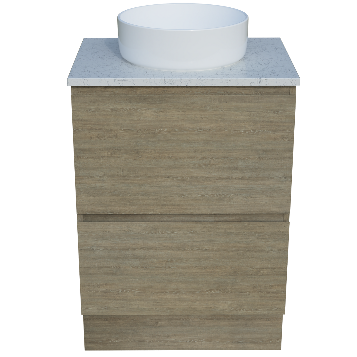 Nevada Plus Vanity 600mm Centre White Gloss Above Counter Basin SilkSurface Top Floor standing (NEVP-V-600-C-SSA-F)