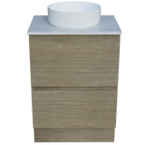 Nevada Plus Vanity 600mm Centre White Gloss Above Counter Basin SilkSurface Top Floor standing (NEVP-V-600-C-SSA-F)