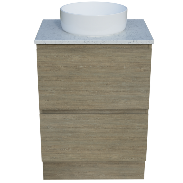 Nevada Plus Vanity 600mm Centre White Gloss Above Counter Basin SilkSurface Top Floor standing (NEVP-V-600-C-SSA-F)