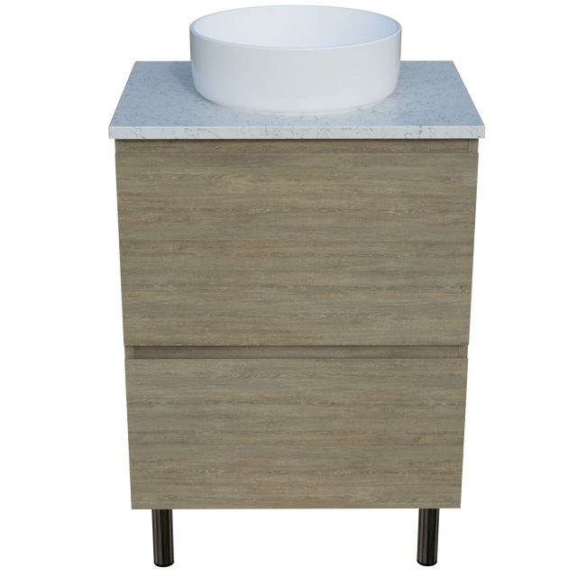 Nevada Plus Vanity 600mm Centre White Gloss Above Counter Basin SilkSurface Top On Legs (NEVP-V-600-C-SSA-L)