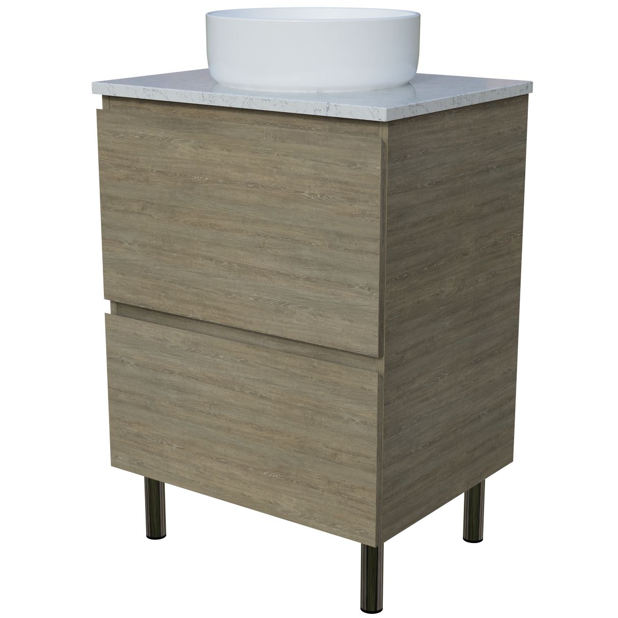 Nevada Plus Vanity 600mm Centre White Gloss Above Counter Basin SilkSurface Top On Legs (NEVP-V-600-C-SSA-L)