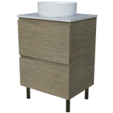 Nevada Plus Vanity 600mm Centre White Gloss Above Counter Basin SilkSurface Top On Legs (NEVP-V-600-C-SSA-L)