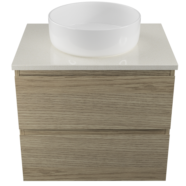 Nevada Plus Vanity 600mm Centre White Gloss Above Counter Basin SilkSurface Top Wall hung (NEVP-V-600-C-SSA-W)