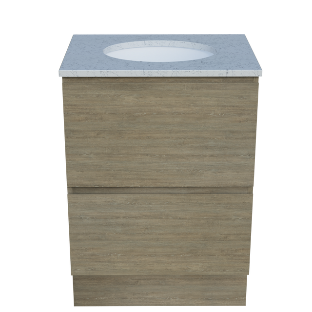 Nevada Plus Vanity 600mm Centre White Gloss Under Counter Basin SilkSurface Top Floor standing (NEVP-V-600-C-SSU-F)