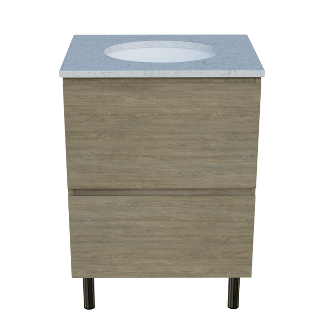 Nevada Plus Vanity 600mm Centre White Gloss Under Counter Basin SilkSurface Top On Legs (NEVP-V-600-C-SSU-L)
