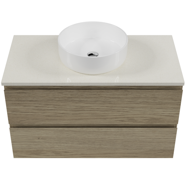 Nevada Plus Vanity 900mm Centre White Gloss Above Counter Basin SilkSurface Top Wall hung (NEVP-V-900-C-SSA-W)