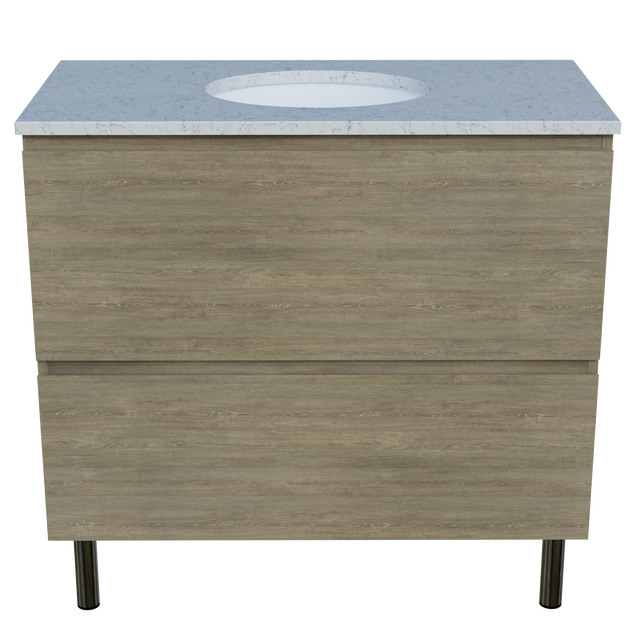 Nevada Plus Vanity 900mm Centre White Gloss Under Counter Basin SilkSurface Top On Legs (NEVP-V-900-C-SSU-L)