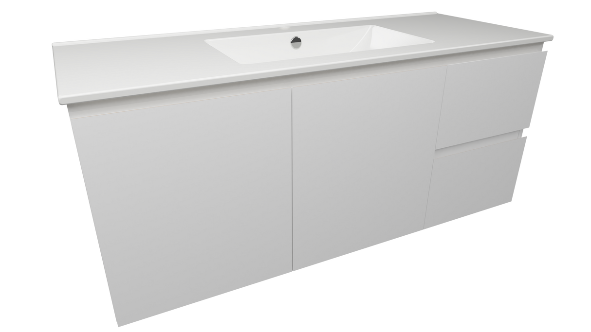 Nevada Quickship Vanity 1200mm White Satin Centre Bowl 1 Tap Hole Alpha Top Wall hung (NEVQ-V-1200-C-APH-W)