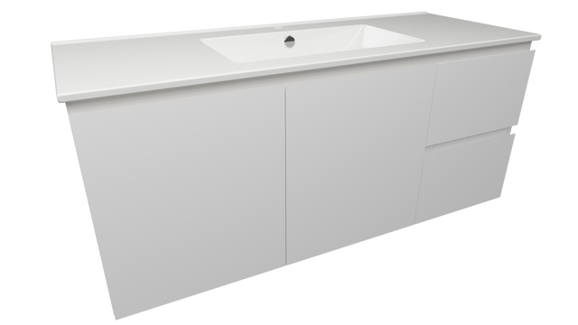 Nevada Quickship Vanity 1200mm White Satin Centre Bowl 1 Tap Hole Alpha Top Wall hung (NEVQ-V-1200-C-APH-W)