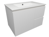 Nevada Quickship Vanity 750mm White Satin Centre Bowl 1 Tap Hole Alpha Top Wall hung (NEVQ-V-750-C-APH-W)