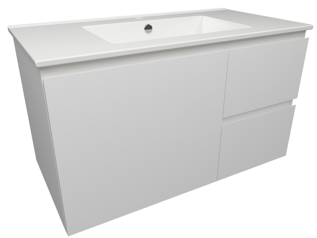 Nevada Quickship Vanity 900mm White Satin Centre Bowl 1 Tap Hole Alpha Top Wall hung (NEVQ-V-900-C-APH-W)