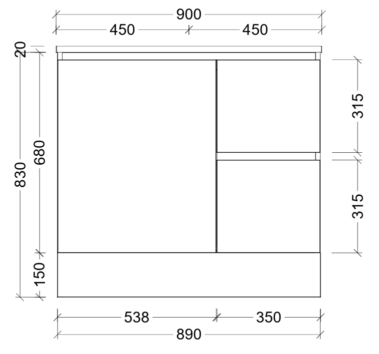 Nevada quickship cabinet only 900mm centre bowl floor standing