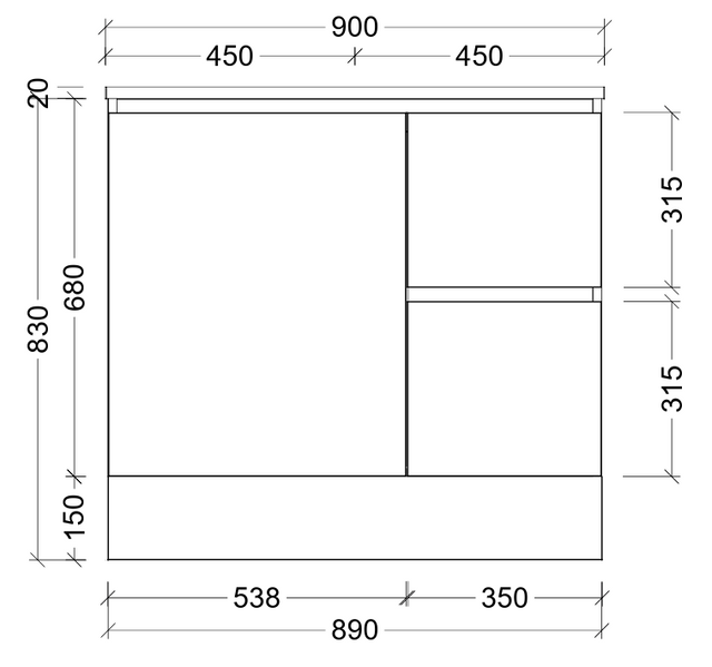 Nevada quickship cabinet only 900mm centre bowl floor standing