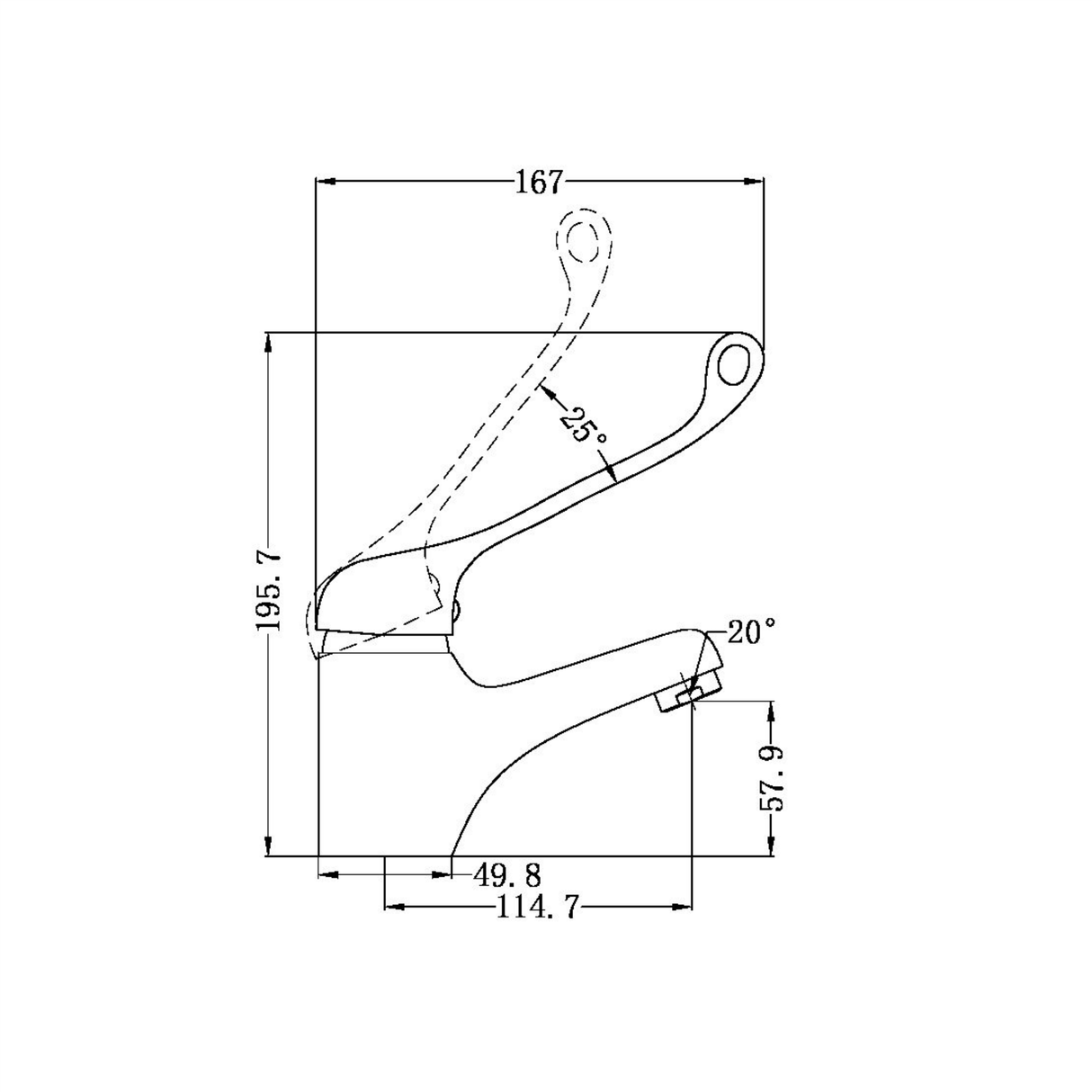 A line drawing of Nero Tapware Classic Care Basin Mixer Chrome