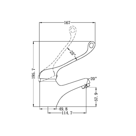 A line drawing of Nero Tapware Classic Care Basin Mixer Chrome