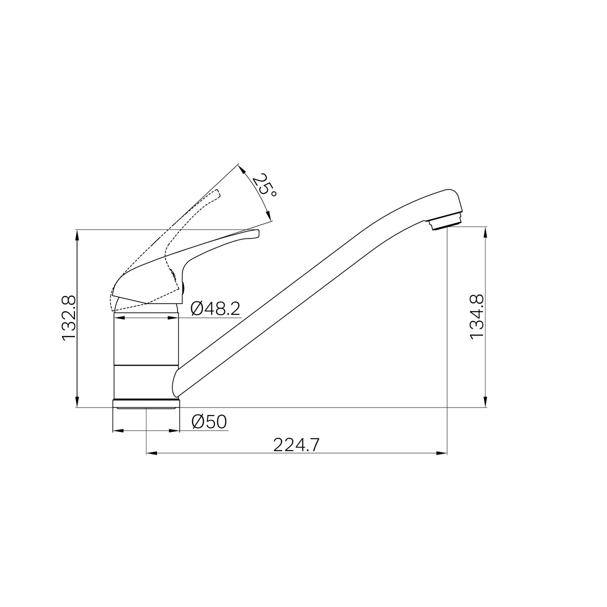 A line drawing of Nero Tapware Classic Sink Mixer Chrome