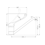 A line drawing of Nero Tapware Classic Care Sink Mixer Chrome
