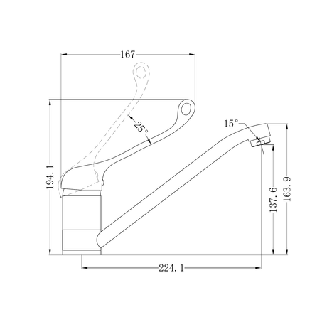 A line drawing of Nero Tapware Classic Care Sink Mixer Chrome