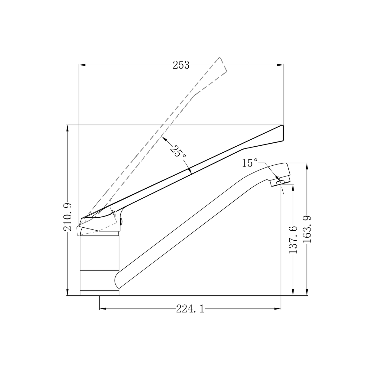 A line drawing of Nero Tapware Classic Care Sink Mixer Extended Handle Chrome