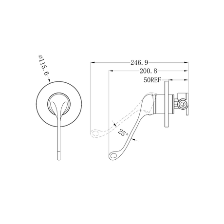 A line drawing of Nero Tapware Classic Care Shower Mixer Chrome