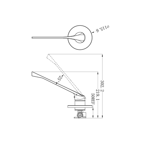 A line drawing of Nero Tapware Classic Care Shower Mixer Extended Handle Chrome