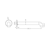 A line drawing of Nero Tapware Zen SS316L Round Basin/Bath Spout Only 230mm Brushed Bronze