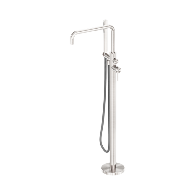 An image of Nero Tapware Zen SS316L Freestanding Bath Mixer With Outdoor Shower Hose Brushed Nickel