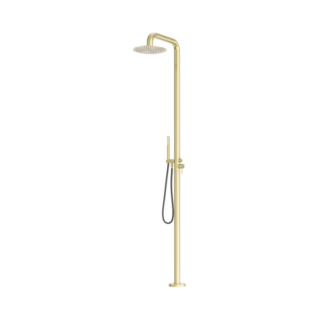 An image of Nero Tapware Zen SS316L Outdoor Freestanding Shower Column Brushed Gold