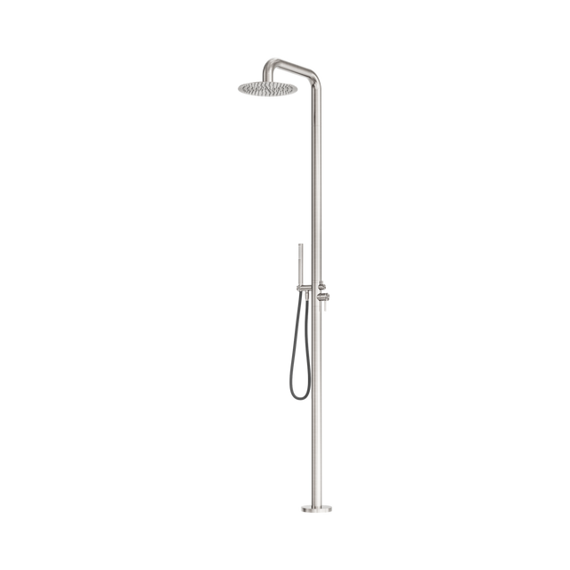 An image of Nero Tapware Zen SS316L Outdoor Freestanding Shower Column Brushed Nickel
