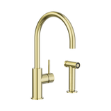 An image of Nero Tapware Zen SS316L Kitchen Mixer With Hand Spray Brushed Gold
