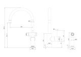 A line drawing of Nero Tapware Zen SS316L Kitchen Mixer With Hand Spray Brushed Bronze