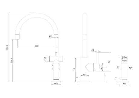 A line drawing of Nero Tapware Zen SS316L Kitchen Mixer With Hand Spray Brushed Bronze