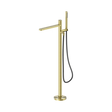 An image of Nero Tapware Pure SS316L Freestanding Bath Mixer With Outdoor Shower Hose Brushed Gold