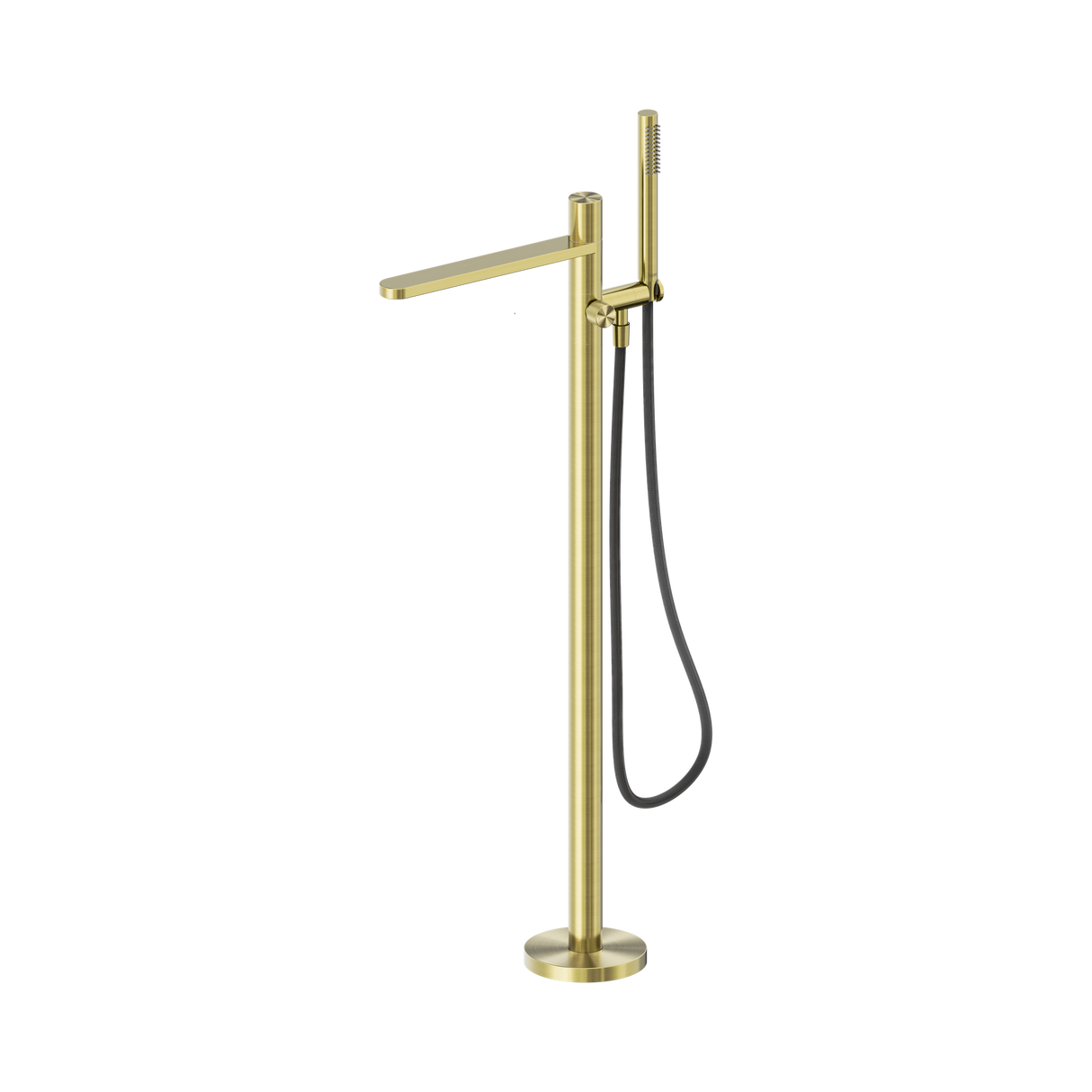 An image of Nero Tapware Pure SS316L Freestanding Bath Mixer With Outdoor Shower Hose Brushed Gold